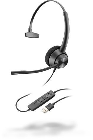 PL-214568-01 De Poly EncorePro 310 mono headset met USB-A aansluiting, flexibele ruis onderdrukkende microfoonarm en akoestische bescherming.